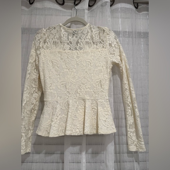 BEBE Peplum Long Sleeve Lace Top - Picture 7 of 8